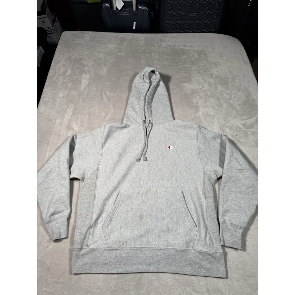 Vintage Champion Reverse Weave Hoodie Size Large Gray Distressed